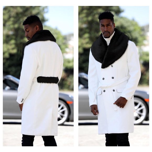 Men's Fashion WhiteBlack Faux Fur Overcoat